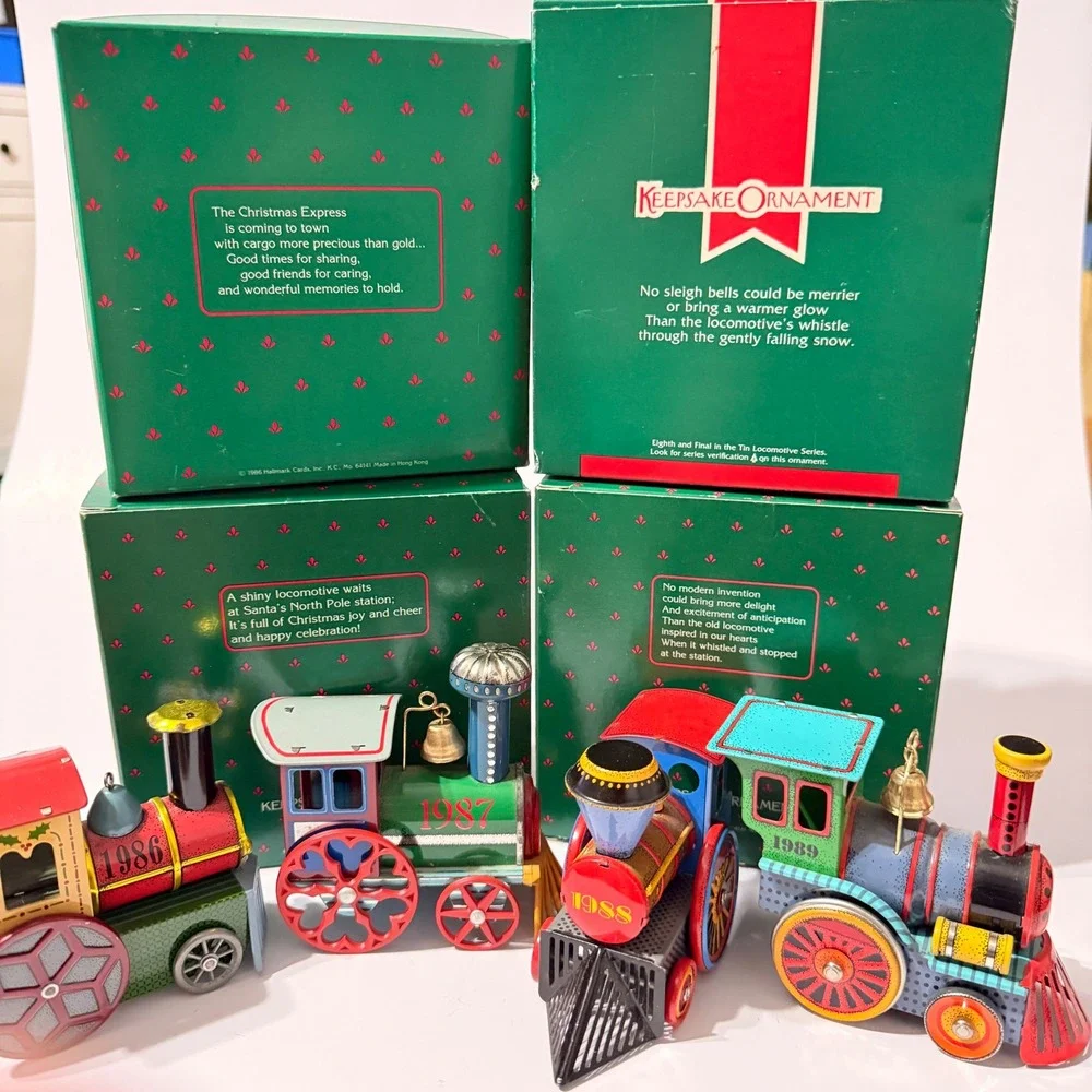 Hallmark Keepsake Tin Locomotive Ornament Set 1986-1989 Collector Series Tin Toy